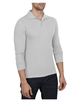 Mens Untucked Casual Long Sleeve Polo - Collared Untuck Shirt with Two Button Placket and Stretch Fabric