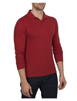 Mens Untucked Casual Long Sleeve Polo - Collared Untuck Shirt with Two Button Placket and Stretch Fabric