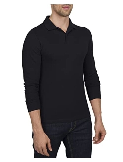 Mens Untucked Casual Long Sleeve Polo - Collared Untuck Shirt with Two Button Placket and Stretch Fabric