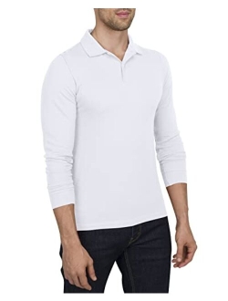 Mens Untucked Casual Long Sleeve Polo - Collared Untuck Shirt with Two Button Placket and Stretch Fabric