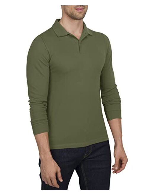 Three Sixty Six Mens Untucked Casual Long Sleeve Polo - Collared Untuck Shirt with Two Button Placket and Stretch Fabric