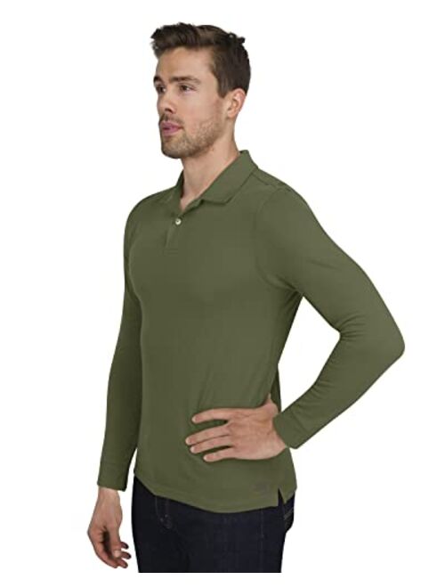 Three Sixty Six Mens Untucked Casual Long Sleeve Polo - Collared Untuck Shirt with Two Button Placket and Stretch Fabric