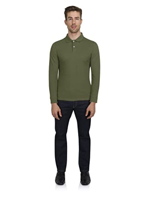 Three Sixty Six Mens Untucked Casual Long Sleeve Polo - Collared Untuck Shirt with Two Button Placket and Stretch Fabric