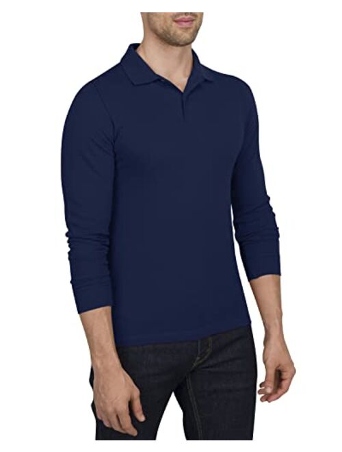 Three Sixty Six Mens Untucked Casual Long Sleeve Polo - Collared Untuck Shirt with Two Button Placket and Stretch Fabric