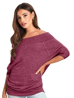 Cozy Off The Shoulder Sweaters for Women - Lightweight Oversized Sweater Top - Soft, Stretchy & Breathable