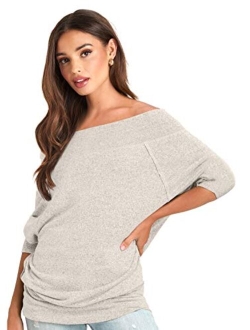 Cozy Off The Shoulder Sweaters for Women - Lightweight Oversized Sweater Top - Soft, Stretchy & Breathable