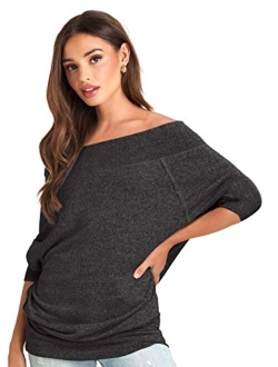 Cozy Off The Shoulder Sweaters for Women - Lightweight Oversized Sweater Top - Soft, Stretchy & Breathable