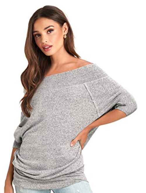 Three Sixty Six Cozy Off The Shoulder Sweaters for Women - Lightweight Oversized Sweater Top - Soft, Stretchy & Breathable