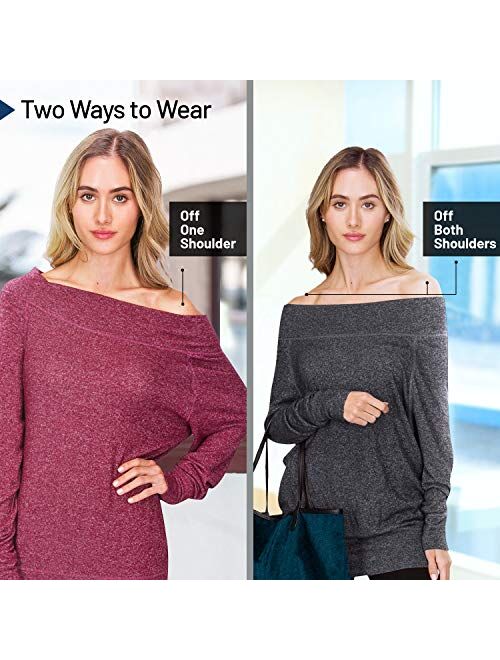 Three Sixty Six Cozy Off The Shoulder Sweaters for Women - Lightweight Oversized Sweater Top - Soft, Stretchy & Breathable