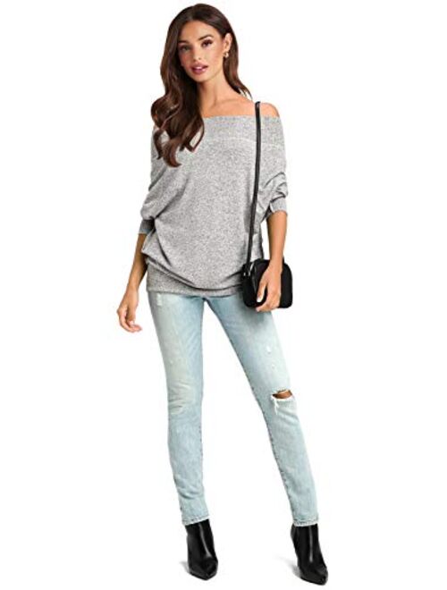 Three Sixty Six Cozy Off The Shoulder Sweaters for Women - Lightweight Oversized Sweater Top - Soft, Stretchy & Breathable