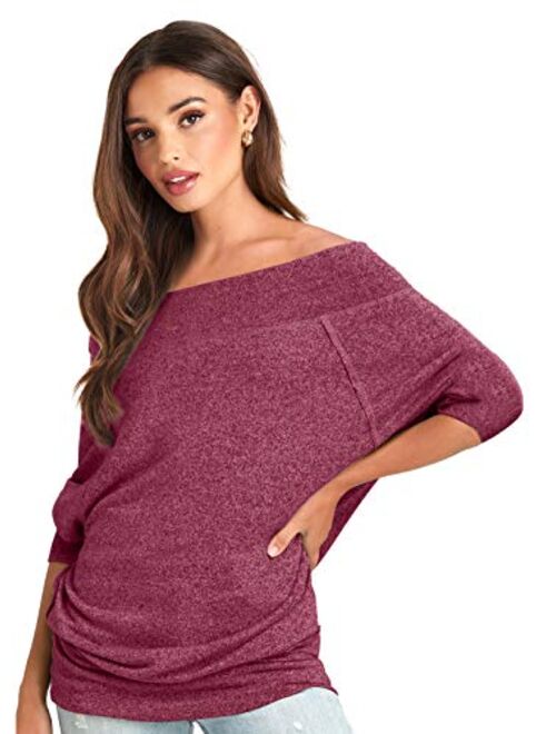 Three Sixty Six Cozy Off The Shoulder Sweaters for Women - Lightweight Oversized Sweater Top - Soft, Stretchy & Breathable