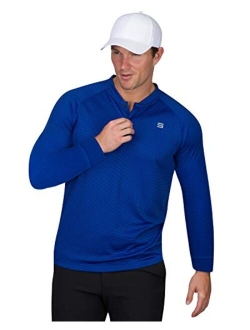 Dry Fit Long Sleeve Collarless Golf Shirts for Men - 4 Way Stretch and Moisture Wicking Golf Polo