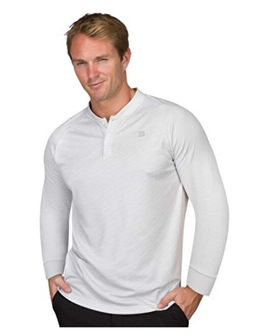 Three Sixty Six Dry Fit Long Sleeve Collarless Golf Shirts for Men - 4 Way Stretch and Moisture Wicking Golf Polo