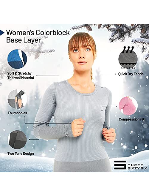 Three Sixty Six Long Sleeve Compression Thermal Workout Tops for Women - Dry Fit Running T-Shirts with Thumbholes