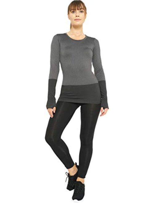 Three Sixty Six Long Sleeve Compression Thermal Workout Tops for Women - Dry Fit Running T-Shirts with Thumbholes