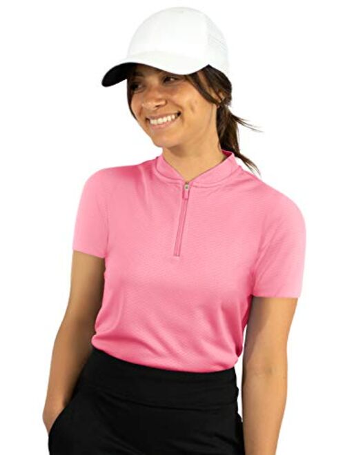 Three Sixty Six Womens Golf Polo with Zipper - Short Sleeve and Collarless Golf Shirts for Women - UV Protection, Dry Fit, and 4 Way Stretch