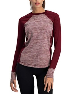 Long Sleeve Compression Workout Tops for Women - Thermal Running Shirt, Dry Fit w/Thumbholes