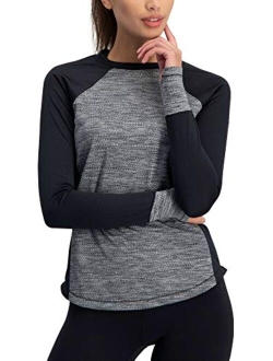 Long Sleeve Compression Workout Tops for Women - Thermal Running Shirt, Dry Fit w/Thumbholes