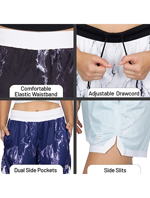 Three Sixty Six Womens Quick Dry Basketball Shorts, Elastic Waist w/Drawstring, 6.5 Inch Inseam