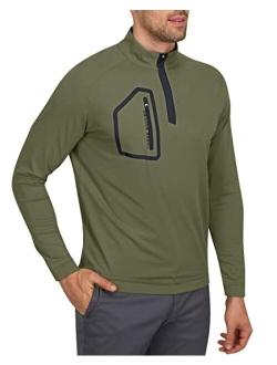 Mens Dry Fit Zip Golf Pullover Jacket - Lightweight, Breathable & Stretch Fabric Sweater with Chest Pocket