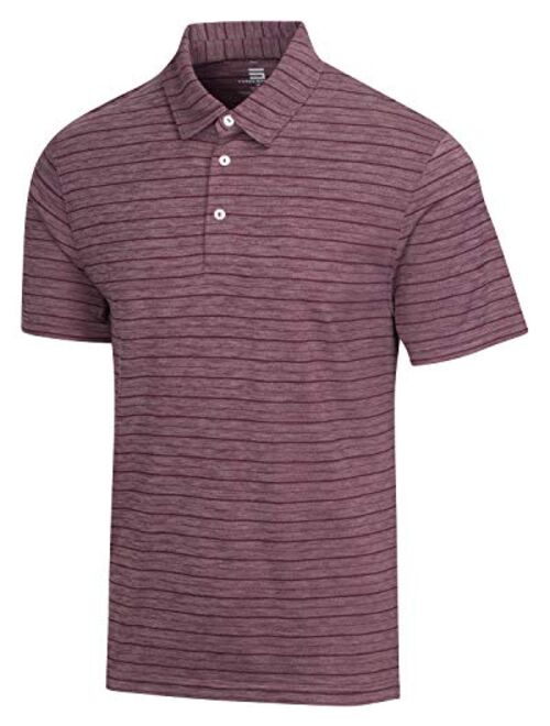 Three Sixty Six Dry Fit Striped Golf Shirts for Men - Mens 3 Button Collared Polo Shirt - Ultra Soft & Breathable