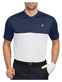 Men's Collarless Two Tone Golf Polo w Flex Side Vents - Lightweight, Moisture Wicking & Stretch Fabric.