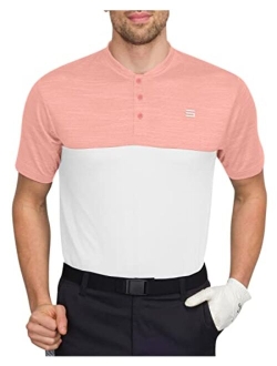 Men's Collarless Two Tone Golf Polo w Flex Side Vents - Lightweight, Moisture Wicking & Stretch Fabric.