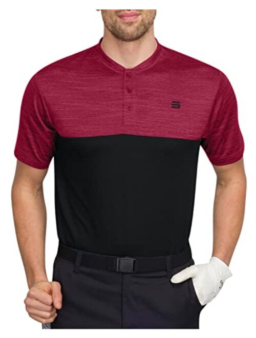 Three Sixty Six Men's Collarless Two Tone Golf Polo w Flex Side Vents - Lightweight, Moisture Wicking & Stretch Fabric.