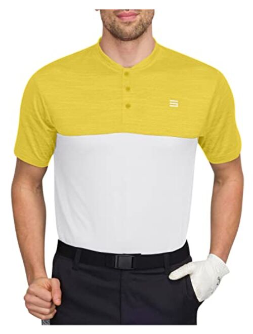 Three Sixty Six Men's Collarless Two Tone Golf Polo w Flex Side Vents - Lightweight, Moisture Wicking & Stretch Fabric.