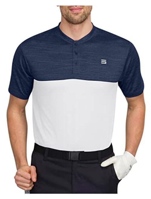 Three Sixty Six Men's Collarless Two Tone Golf Polo w Flex Side Vents - Lightweight, Moisture Wicking & Stretch Fabric.