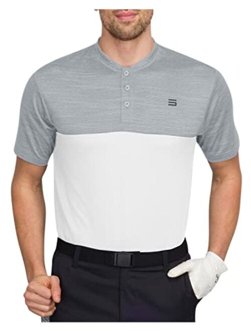 Three Sixty Six Men's Collarless Two Tone Golf Polo w Flex Side Vents - Lightweight, Moisture Wicking & Stretch Fabric.