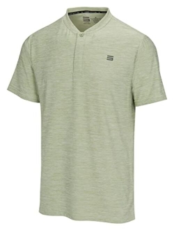 Collarless Golf Shirts for Men - Quick Dry Short Sleeve T-Shirt with 4-Way Stretch Fabric & UPF 30