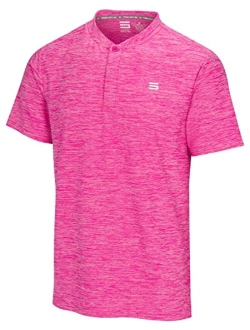 Collarless Golf Shirts for Men - Quick Dry Short Sleeve T-Shirt with 4-Way Stretch Fabric & UPF 30