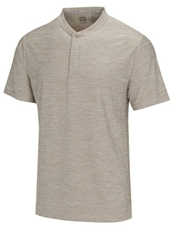 Collarless Golf Shirts for Men - Quick Dry Short Sleeve T-Shirt with 4-Way Stretch Fabric & UPF 30