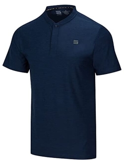 Collarless Golf Shirts for Men - Quick Dry Short Sleeve T-Shirt with 4-Way Stretch Fabric & UPF 30