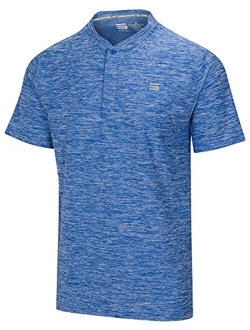 Collarless Golf Shirts for Men - Quick Dry Short Sleeve T-Shirt with 4-Way Stretch Fabric & UPF 30