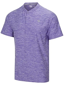 Collarless Golf Shirts for Men - Quick Dry Short Sleeve T-Shirt with 4-Way Stretch Fabric & UPF 30