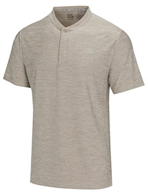 Three Sixty Six Collarless Golf Shirts for Men - Quick Dry Short Sleeve T-Shirt with 4-Way Stretch Fabric & UPF 30