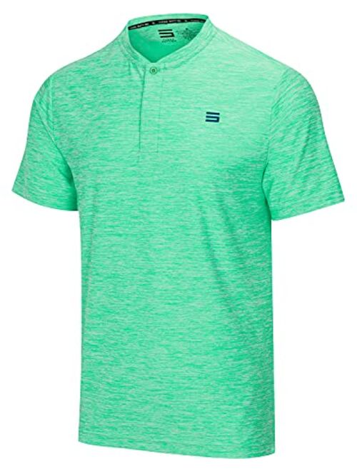 Three Sixty Six Collarless Golf Shirts for Men - Quick Dry Short Sleeve T-Shirt with 4-Way Stretch Fabric & UPF 30