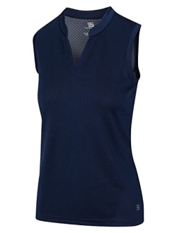 Womens Quick Dry Polo Shirt - Sleeveless and Collarless Golf Shirts w/ 4-Way Stretch Fabric and UV Protection