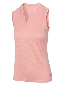 Womens Quick Dry Polo Shirt - Sleeveless and Collarless Golf Shirts w/ 4-Way Stretch Fabric and UV Protection