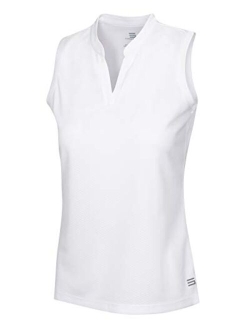 Womens Quick Dry Polo Shirt - Sleeveless and Collarless Golf Shirts w/ 4-Way Stretch Fabric and UV Protection