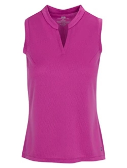 Womens Quick Dry Polo Shirt - Sleeveless and Collarless Golf Shirts w/ 4-Way Stretch Fabric and UV Protection