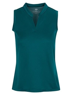 Womens Quick Dry Polo Shirt - Sleeveless and Collarless Golf Shirts w/ 4-Way Stretch Fabric and UV Protection