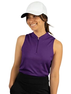 Womens Quick Dry Polo Shirt - Sleeveless and Collarless Golf Shirts w/ 4-Way Stretch Fabric and UV Protection