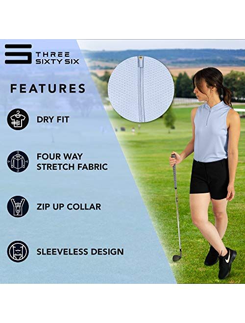 Three Sixty Six Womens Quick Dry Polo Shirt - Sleeveless and Collarless Golf Shirts w/ 4-Way Stretch Fabric and UV Protection