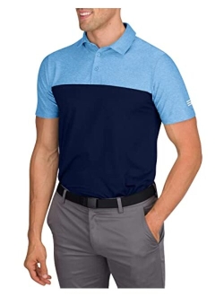 Mens Modern Two Toned Colorblock Golf Polo - Dry Fit 4-Way Stretch Fabric. Moisture Wicking, Anti-Odor Technology, UPF 50