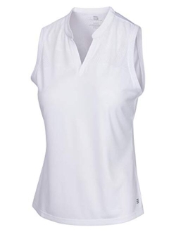 Womens Sleeveless Collarless Golf Polo Shirt - Dry Fit, Breathable, Compression Golf Tops