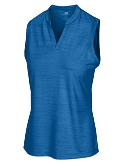 Womens Sleeveless Collarless Golf Polo Shirt - Dry Fit, Breathable, Compression Golf Tops