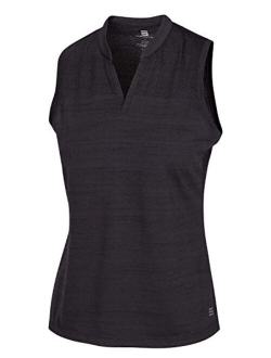 Womens Sleeveless Collarless Golf Polo Shirt - Dry Fit, Breathable, Compression Golf Tops